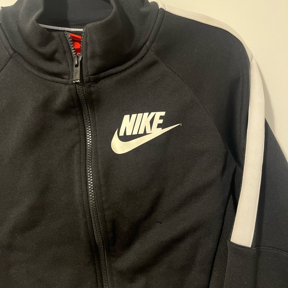 Nike Black Cropped Bomber Jacket with White Stripes - Picture 2 of 5